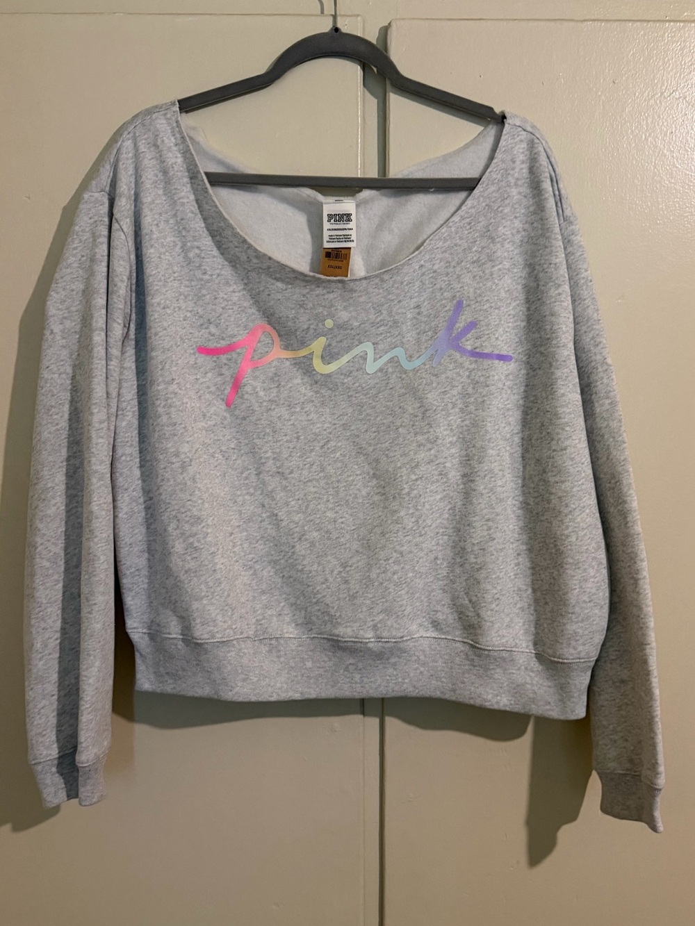 NEW PINK brand XXL off shoulder sweatshirt Light Gray & PINK multicolored.